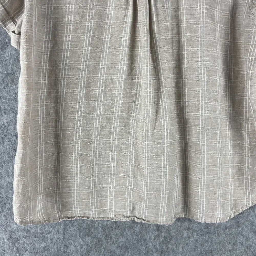 Tommy Bahama Linen Top Womens Medium Beige Plaid Short Sleeve Coastal Beachy - Picture 10 of 12